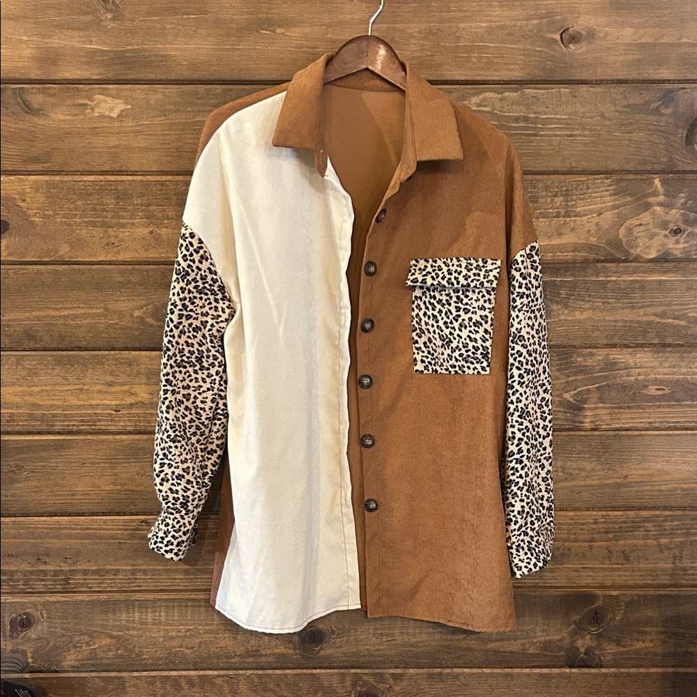 Leopard Accent Two-Tone Shirt